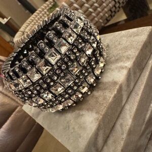 WHBM Elastic rhinestone bracelet gunmetal tone